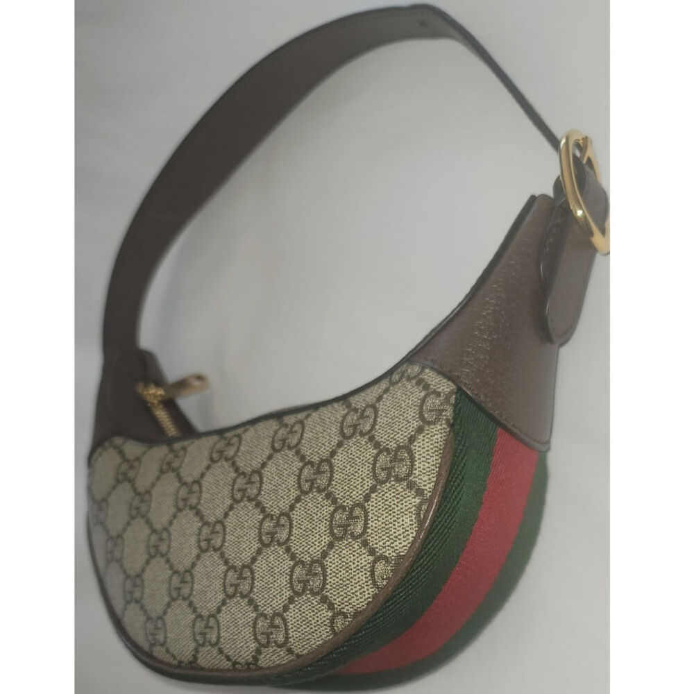 Gucci Ophidia Mini Bag Signature Beige GG Canvas Brown Leather Green & Red Web - Picture 3 of 11